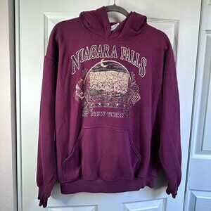 Vintage Maroon Niagara Falls Distressed Graphic Hooded Sweatshirt Unisex Medium